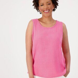 EUC- BELLE BEACH- GAUZE FRONT KNIT BACK TANK- ISLAND PINK (SIZE LARGE)